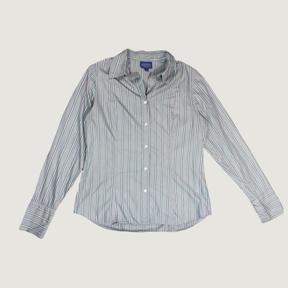 Pendleton Button Up Shirt Womens 10 Blue Excellent Cotton Silk Blend